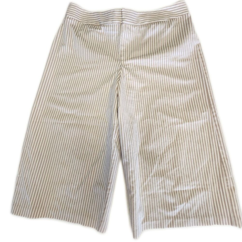 Byerwear Too! Tan & White Stripes Wide Leg Culotte Cropped Pants, 13